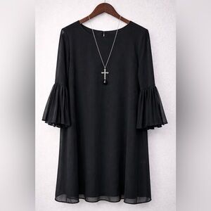 Sandra Darren Black Bell Sleeve Dress Size 8